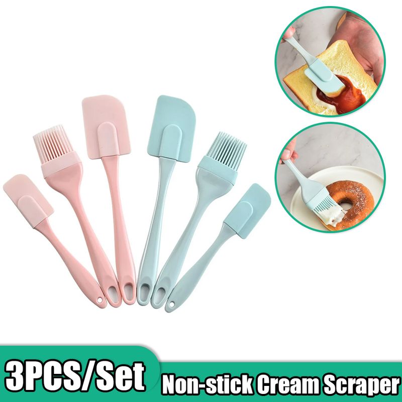 3Pcs Non-Stick Silicone Cream Scraper Bread Cake Butter Spatula Mixer Oil Brush With PP Handle Cake Spatula Kitchen Baking Tool_voghion.com