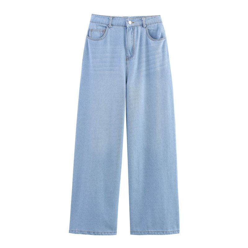 Damenbekleidung Sommer New Style Damenmode Casual Jeanshemd Hohe Taille Weite Beinhose_voghion.com