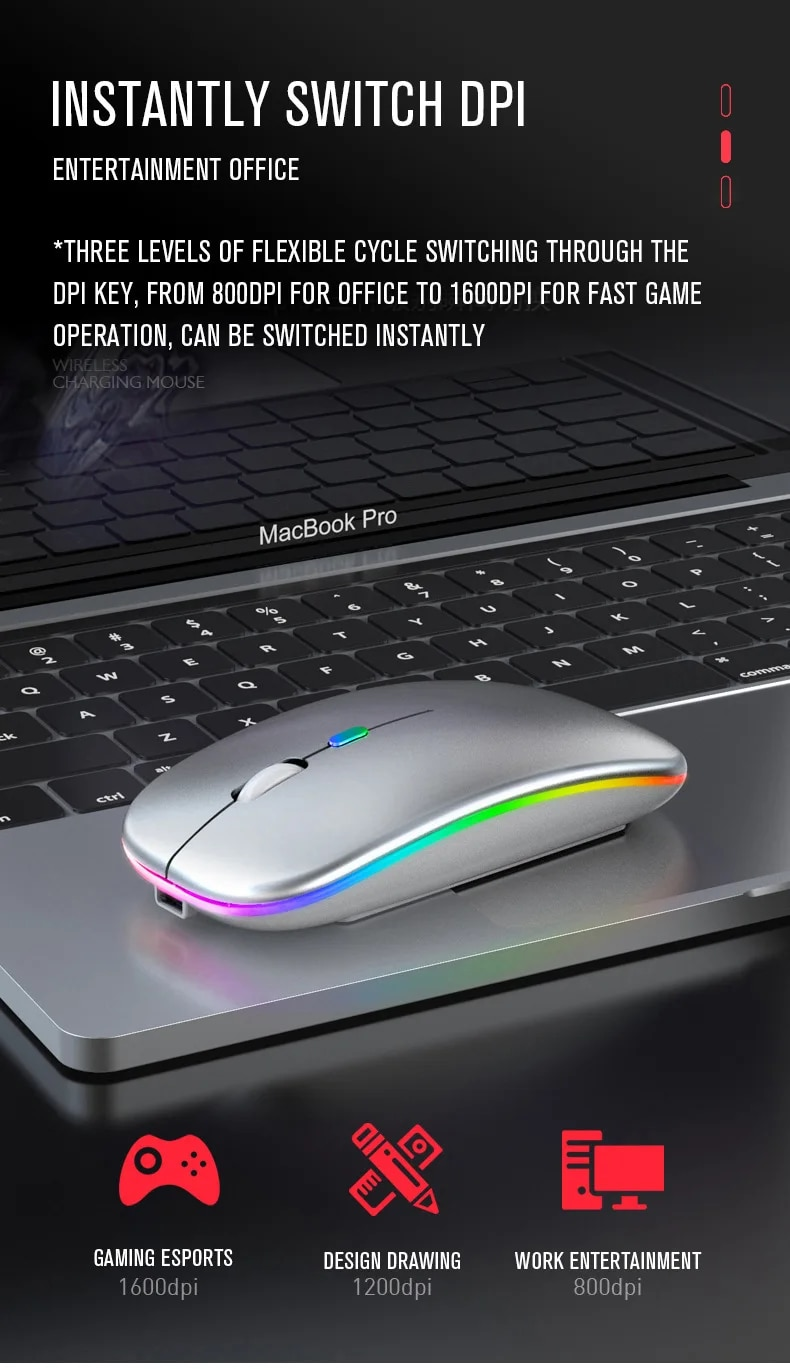 Tablet Telefon Computer Bluetooth Drahtlose Maus Wiederaufladbare RGB Hintergrundbeleuchtung Mäuse Für IPad PC Laptop Tablet Telefon 2,4 GHz USB Maus_voghion.com