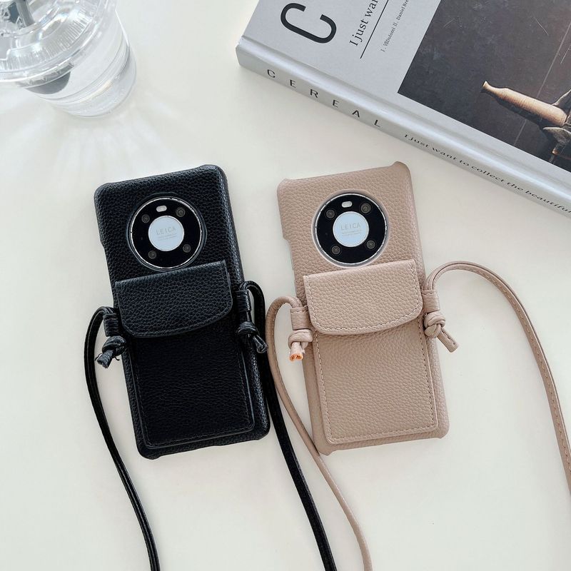 Mobile phone case Suitable for Huawei mate40pro mobile phone case p40pro litchi pattern leather card holder diagonal mobile phone case p50 female_voghion.com