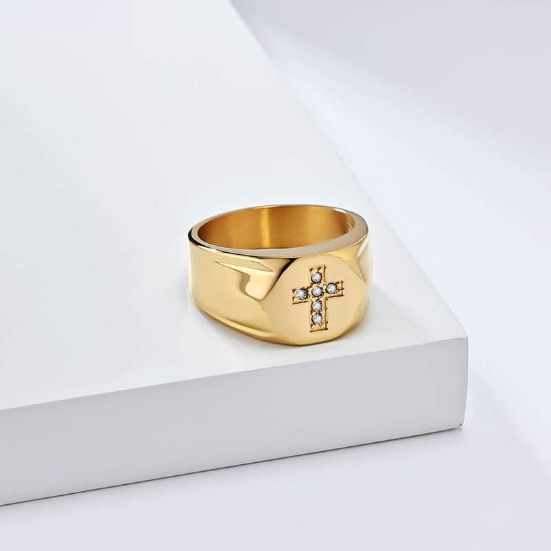 Titanium stalen diamanten kruis ring ring retro high end niche mode sleutel hand sieraden_voghion.com