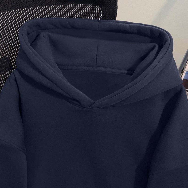 Felpa con cappuccio blu navy del marchio American Style, unisex, autunnale, tinta unita, design alla moda per coppie_voghion.com