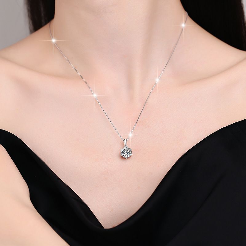 Collana da donna in argento con corona classica, ciondolo semplice a sei punte, catena con clavicola in moissanite_voghion.com
