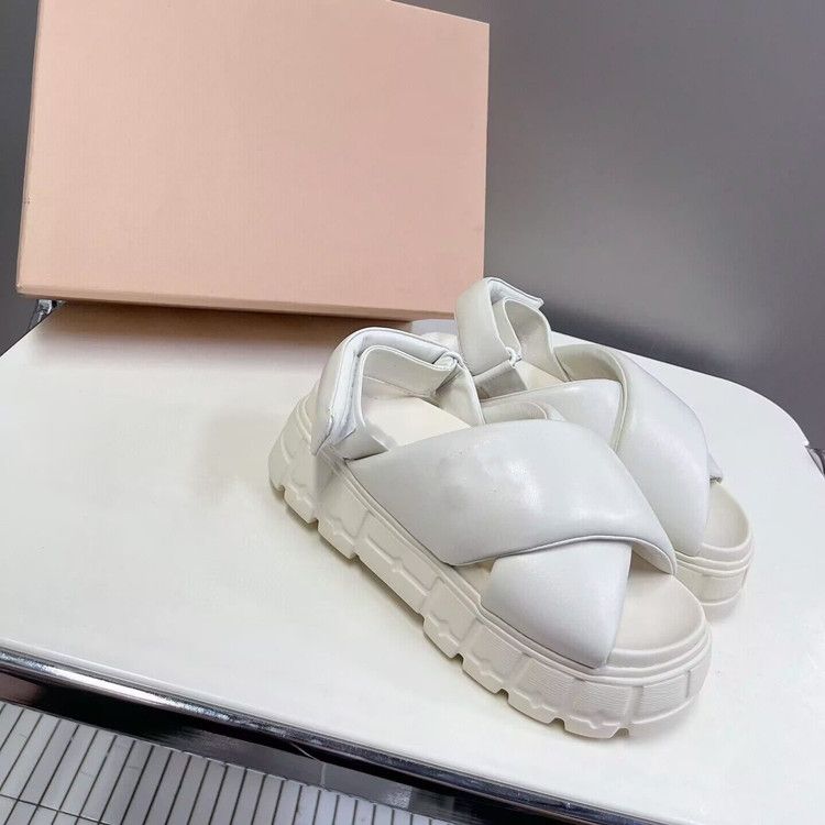 High End Quality 2023 Spring/Summer New Genuine Leather Sponge Cake Roman Sandals For Fashion, Velcro Height Increase_voghion.com