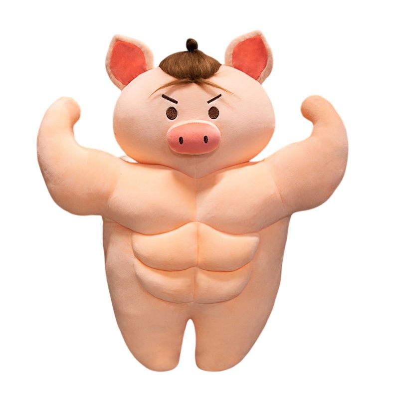 Muscle Plush Pig Funny Toy With Abs Cartoon Style Soft And Cuddly Great Gift For Friends And Kids 55cm Height_voghion.com