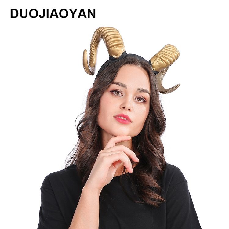 European and American Black Horn Deer Horn Headband Wide Headband Christmas Halloween Easter Exaggerated Headwear_voghion.com