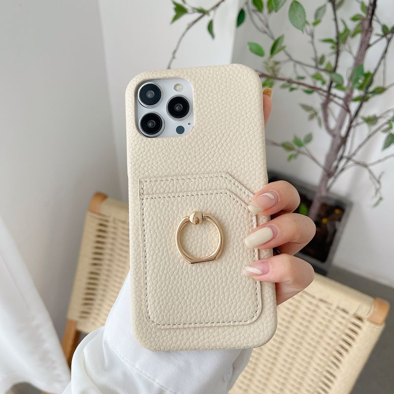 Mobile phone case Suitable for iPhone 14 Japanese and Korean dual card ring buckle holder mobile phone case 12 female Apple 13 promax leather x_voghion.com