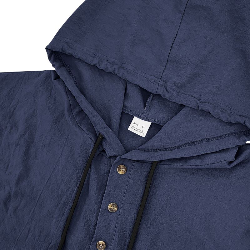 Lente en herfst lang mouwen linnen overhemd heren capuchon casual losse T-shirt trui heren_voghion.com