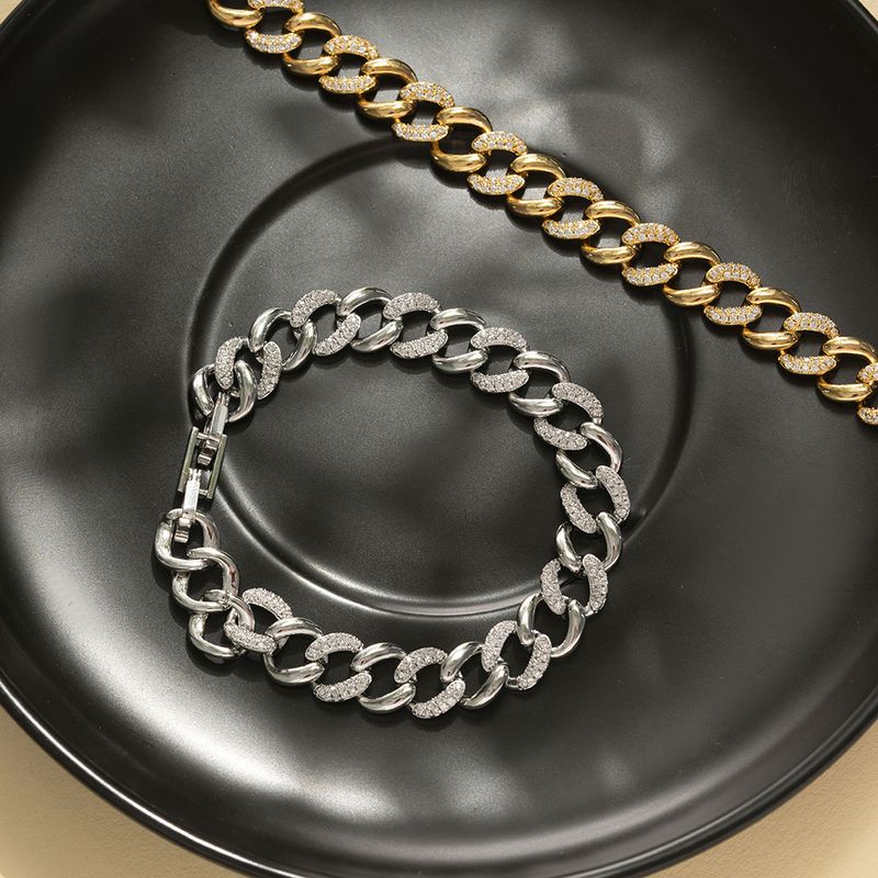 Braccialetto di lusso in stile street semplice con catena cubana in ottone placcato oro e diamanti hip-hop_voghion.com