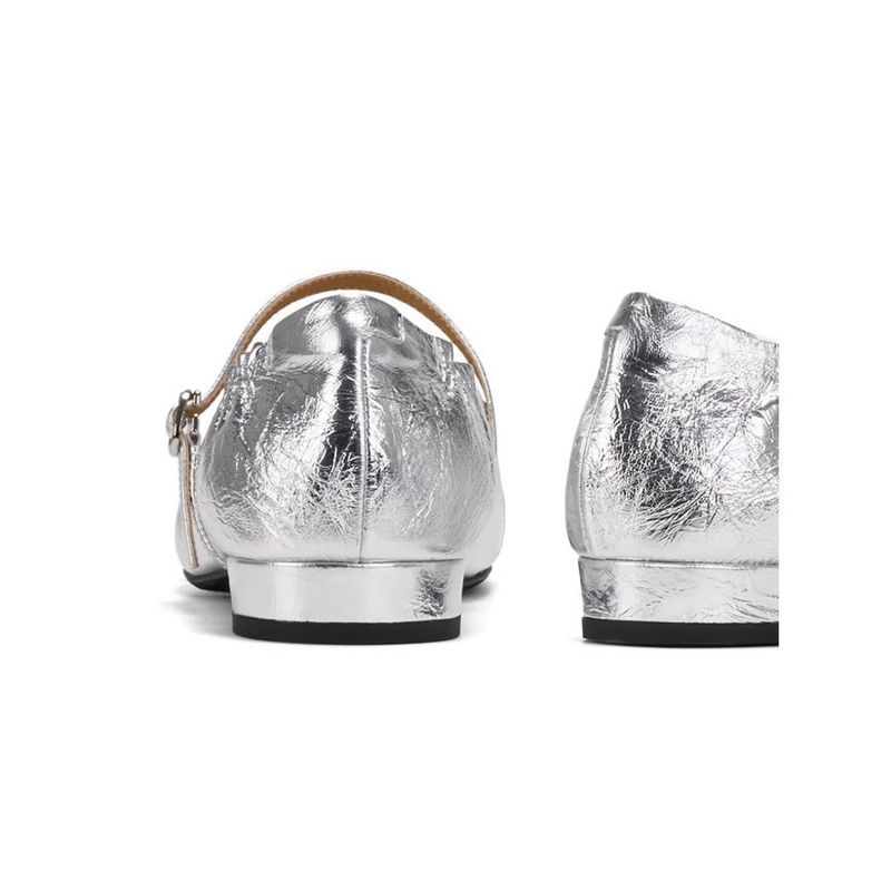 High-end Silver Women's Ballet Flats 2025 Spring And Summer New Leather Single Strap Mary Jane Square Toe Flat Shoes Fashionable Hundred_voghion.com