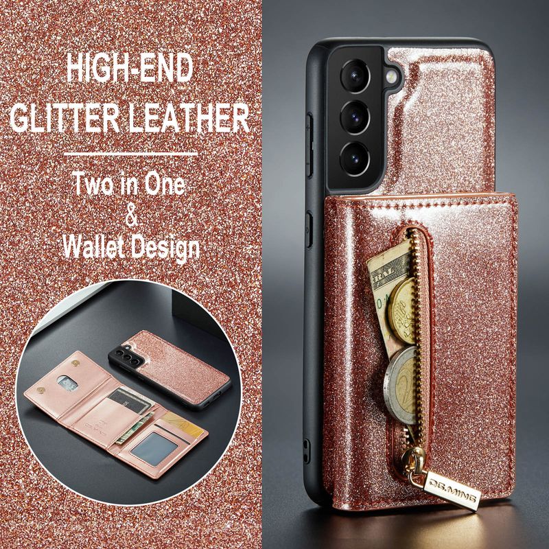 M3 per Samsung S22 portafoglio glitterato in pelle protettiva S22 Plus 2-in-1 custodia magnetica per telefono con ventosa_voghion.com