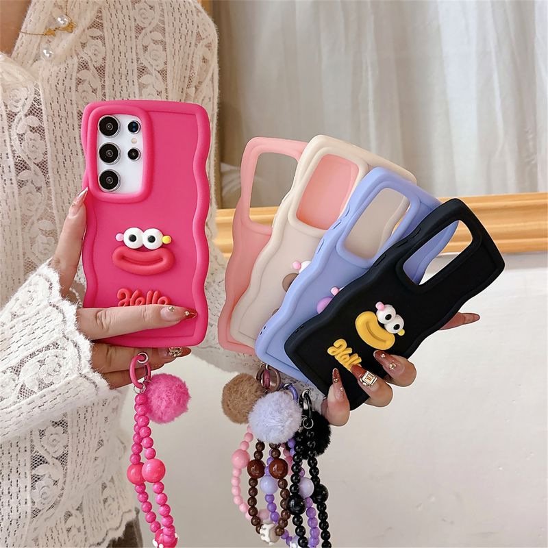 Simpatičen risan ovitek z verižico za zapestje za Samsung Galaxy S25 S24 Ultra S22 S23 Plus S20 S21 FE A54 A55 A35 A15 A16_voghion.com