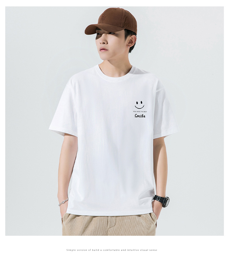 Short Sleeved T Shirt For Men Summer New Smiley Face Printed Cotton Loose Round Neck S Half Youth_voghion.com