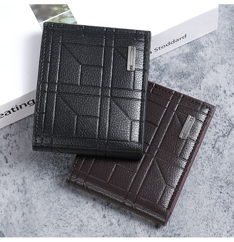 Nueva billetera para hombre, billetera corta, billetera juvenil de cuero suave horizontal a cuadros, billetera de gran capacidad con múltiples ranuras para tarjetas_voghion.com