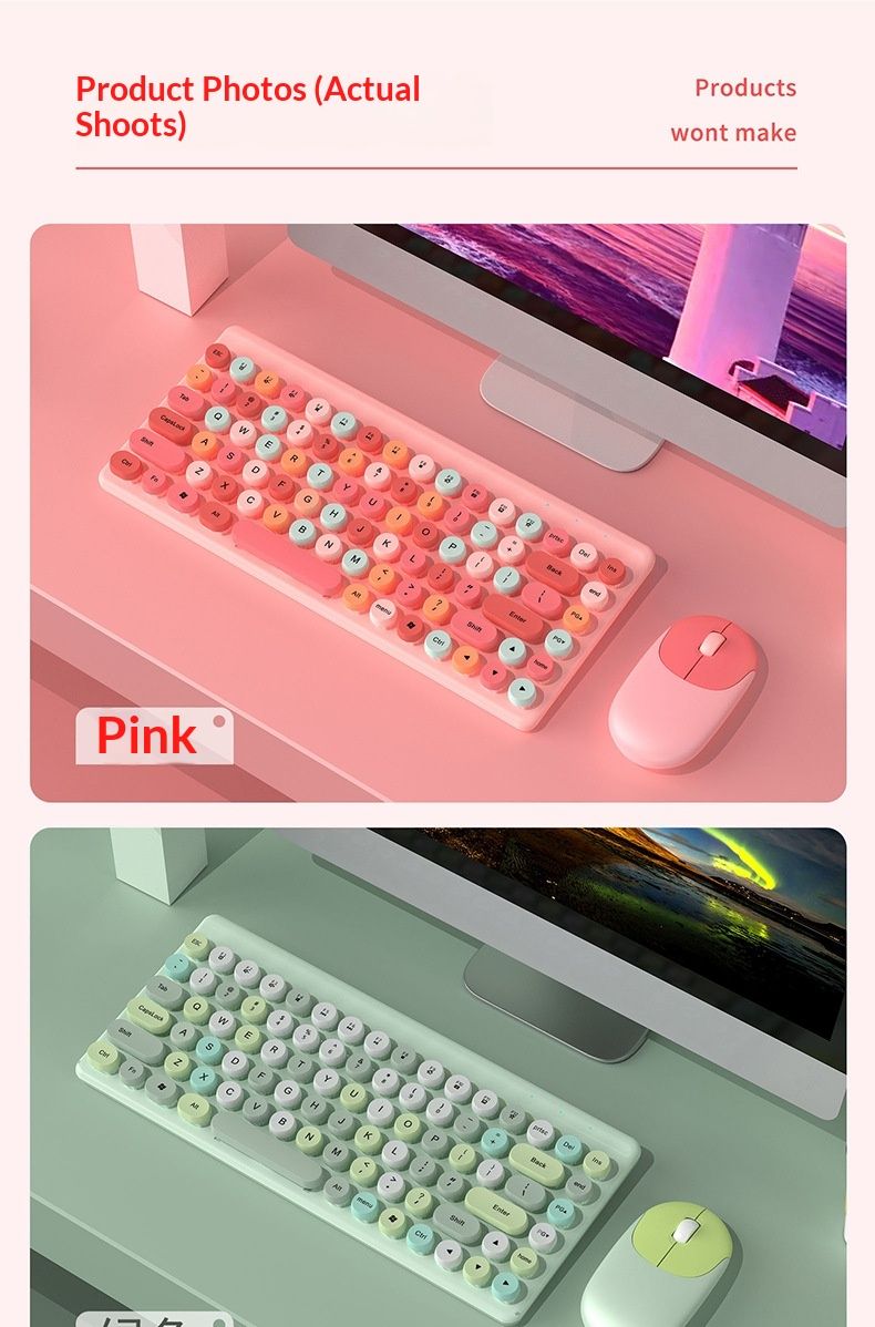 NeoGear QW02 Lippenstiftfarbenes Punk-Retro-Rundmaus-Set mit 86 Tasten, Mini-Tastatur für unterwegs_voghion.com