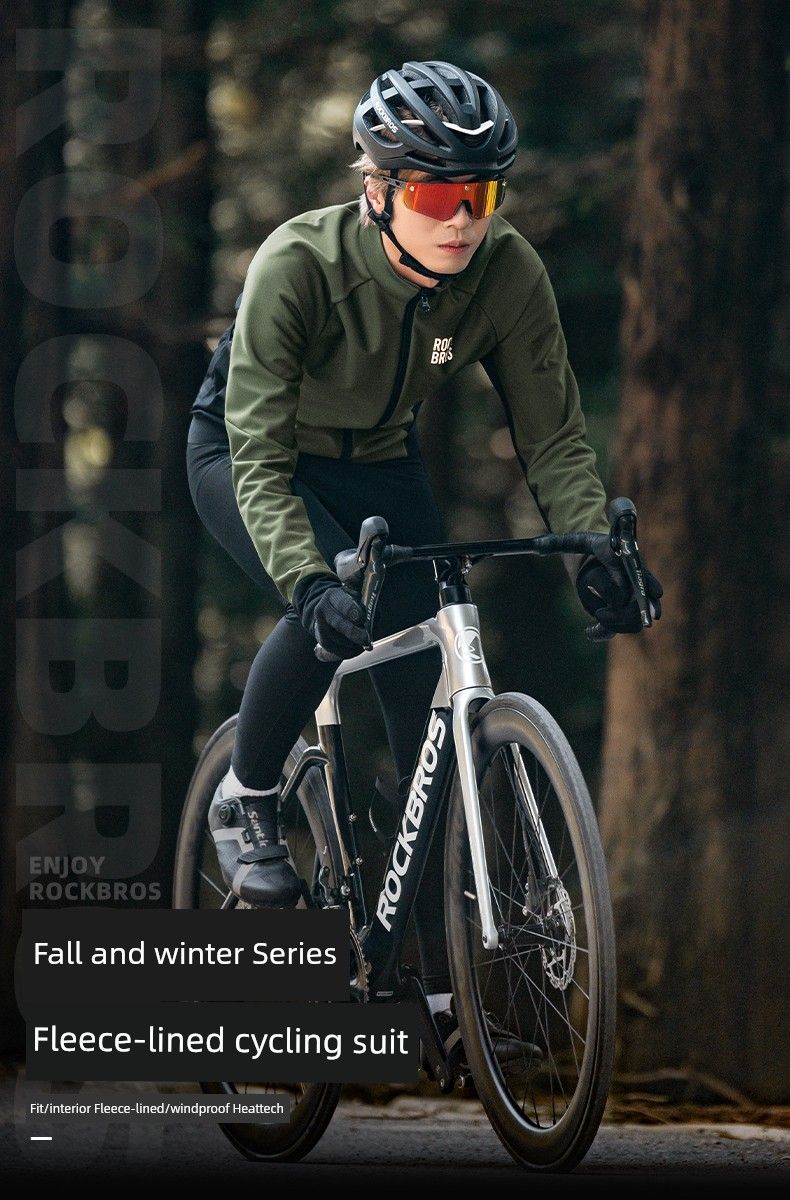 Maglia a maniche lunghe in pile Rockbros per autunno e inverno, calda, da uomo, per ciclismo su strada e montagna_voghion.com