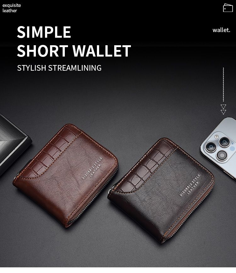 Men's Wallet Card Cases Wallet Men's Short Style Men's Retro Multi-function Anti-theft Swipe Clip Zipper Change_voghion.com
