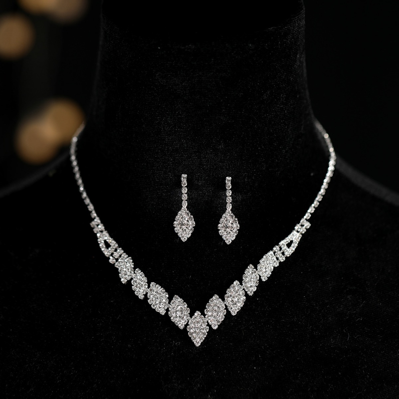 Korean version minimalist bride necklace set with female niche design, water droplet necklace, colorful gemstone zircon_voghion.com
