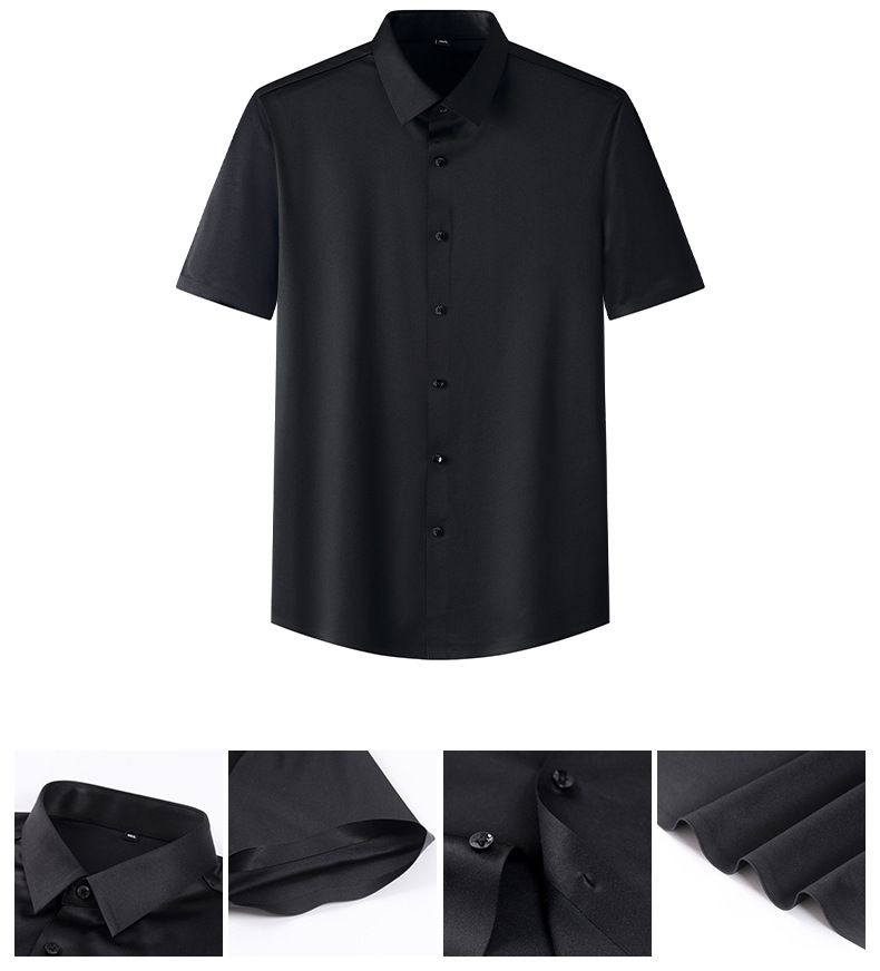 Men's Short Sleeve Silk Shirt With Four-Way Stretch, Seamless Bonding, Wrinkle-Free & Ultra-Soft Lightweight Luxury Fabric For Business & Casual Wear_voghion.com