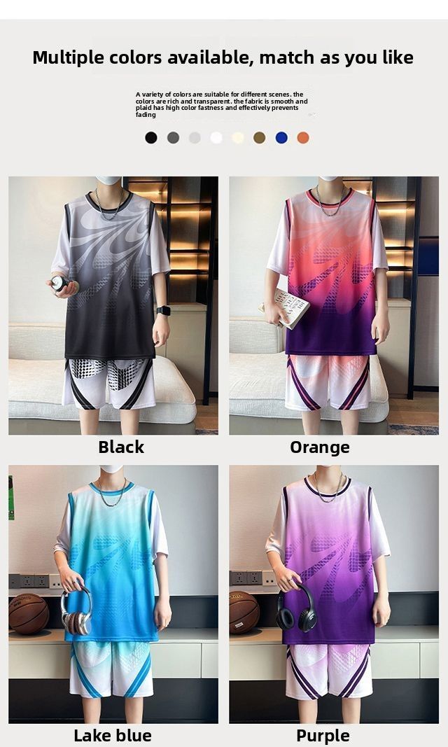 Summer New Quick-Dry Ice Silk Short Sleeve Sports Set Vest Shorts Casual Running Cool Student Basketball Wear_voghion.com