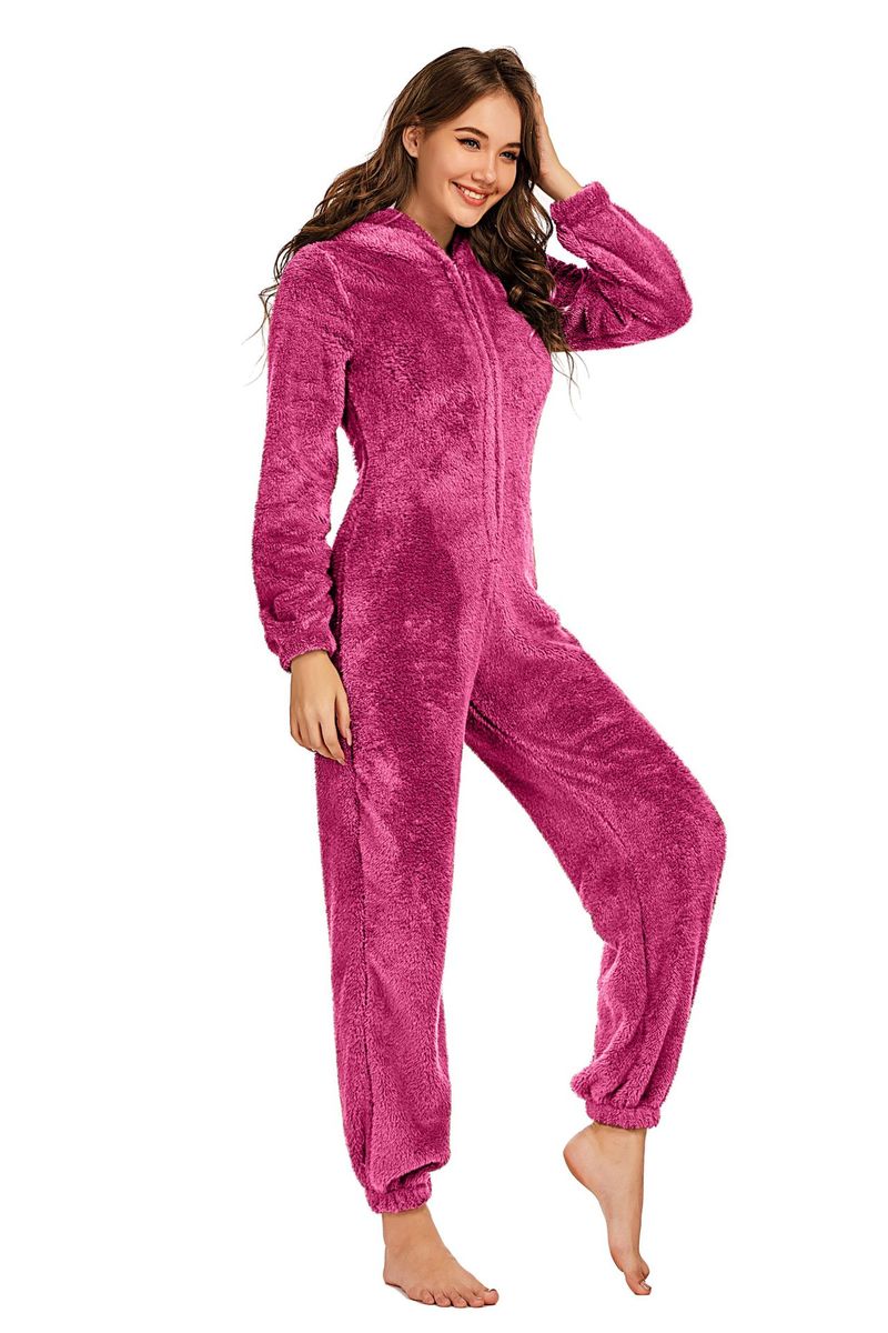 Damenbekleidung, gemütlicher Fleece-Overall mit Kapuze – warme lange Winterhose für Damen, hohe Elastizität, Übergröße erhältlich, lässiges einteiliges Outfit_voghion.com