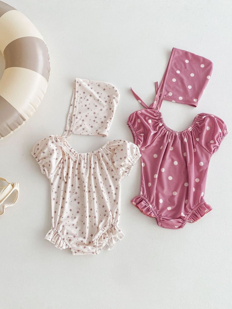 Maillot de bain d'été coréen pour filles, bulle à la mode pour bébé, mignon, manches courtes, une pièce enveloppée, bas, imperméable, chapeau de natation_voghion.com