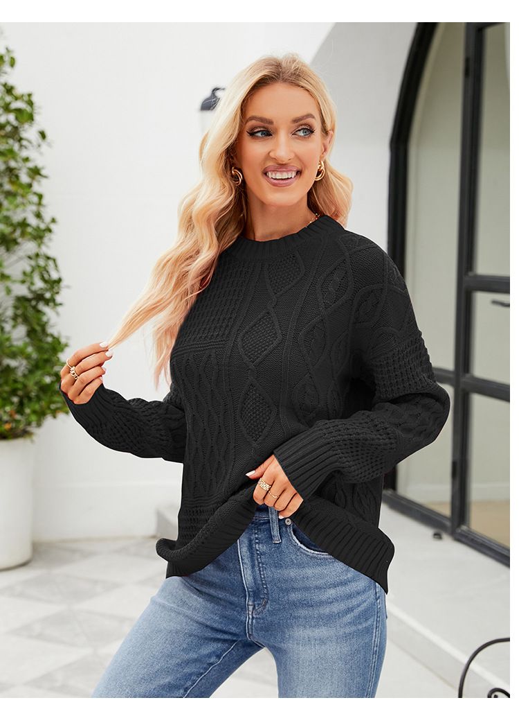 Maglione casual, maglione a collo alto, motivo zebrato a contrasto, maniche a palloncino, maglia larga_voghion.com