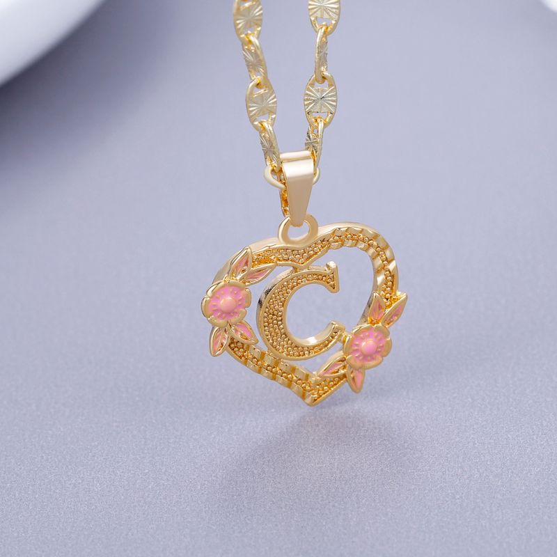 2025 New Arrivals GOLD PLATED CUSTOMIZED HEART FLOWER INITIAL LETTER PENDANT WITH FIGARO CHAIN 24" 4MM Name Necklace Heart Valentines Day_voghion.com