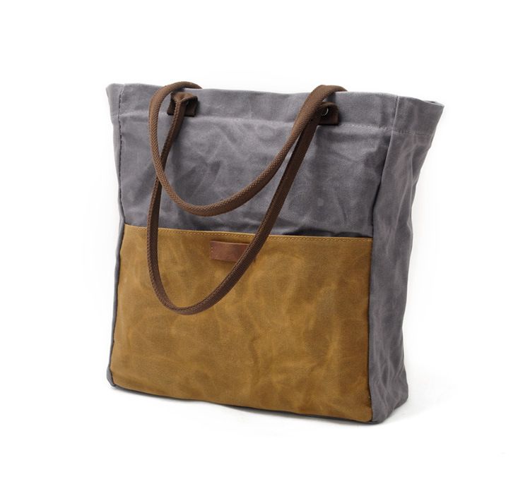Korean style fashion new oil wax canvas women's bag simple waterproof cloth bag retro contrast color shoulder bag portable shopping bag_voghion.com