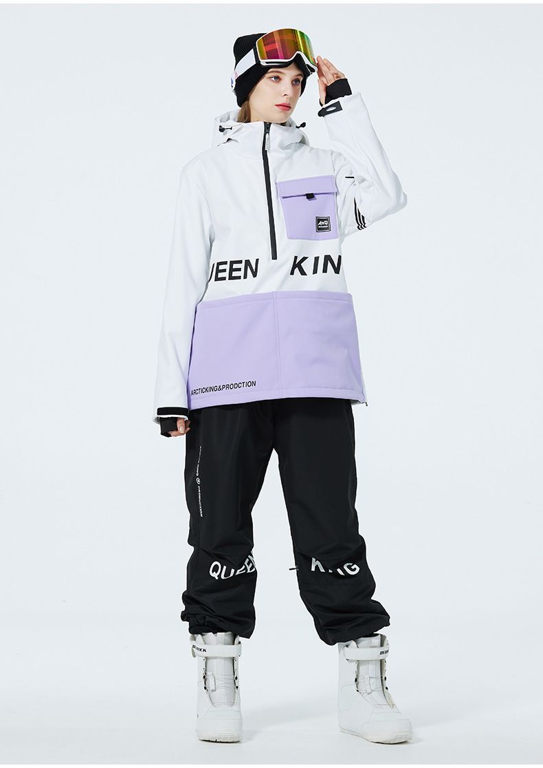 Set unisex da sci con cappuccio e pantaloni da neve e pioggia - Completo da snowboard impermeabile e antivento con blocchi di colore_voghion.com