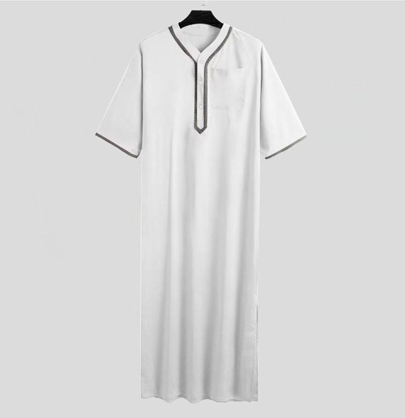 2025 Muslim Men Jubba Thobe Fixed Button Kimono Middle Robe Saudi Muslim Man Shirt Stand Collar Islamic Arab Kaftan Men Abayas_voghion.com