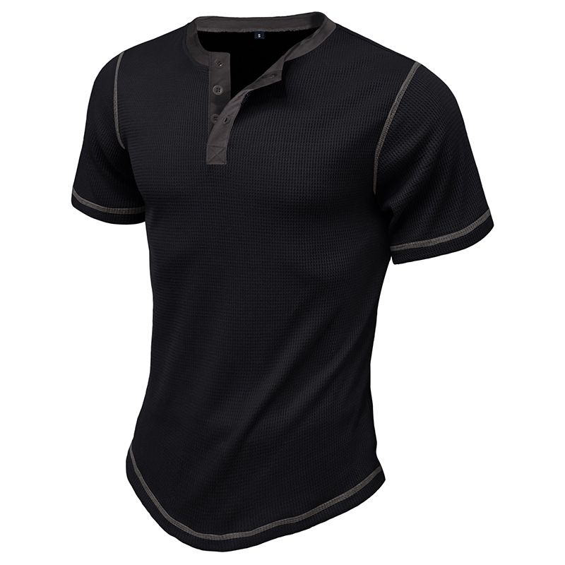 Unbeatable Quality 2024 Summer Short Sleeved Henley Shirt Men's T-shirt Top Color Block Henleys_voghion.com