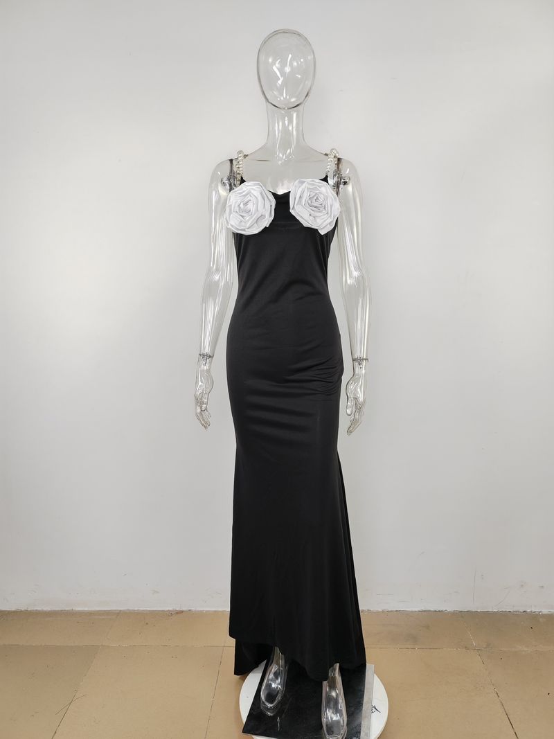"Haute Couture Floral Beaded Strapless Gown – Elegant Black Evening Dress With Detachable Train_voghion.com