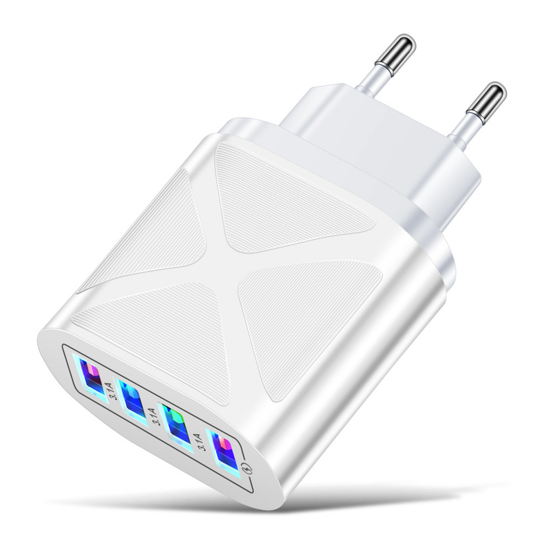 Chargeur de téléphone portable Music Festival Luminous 4USB Tête de charge de voyage 3A Chargeurs standards américains, européens et britanniques_voghion.com