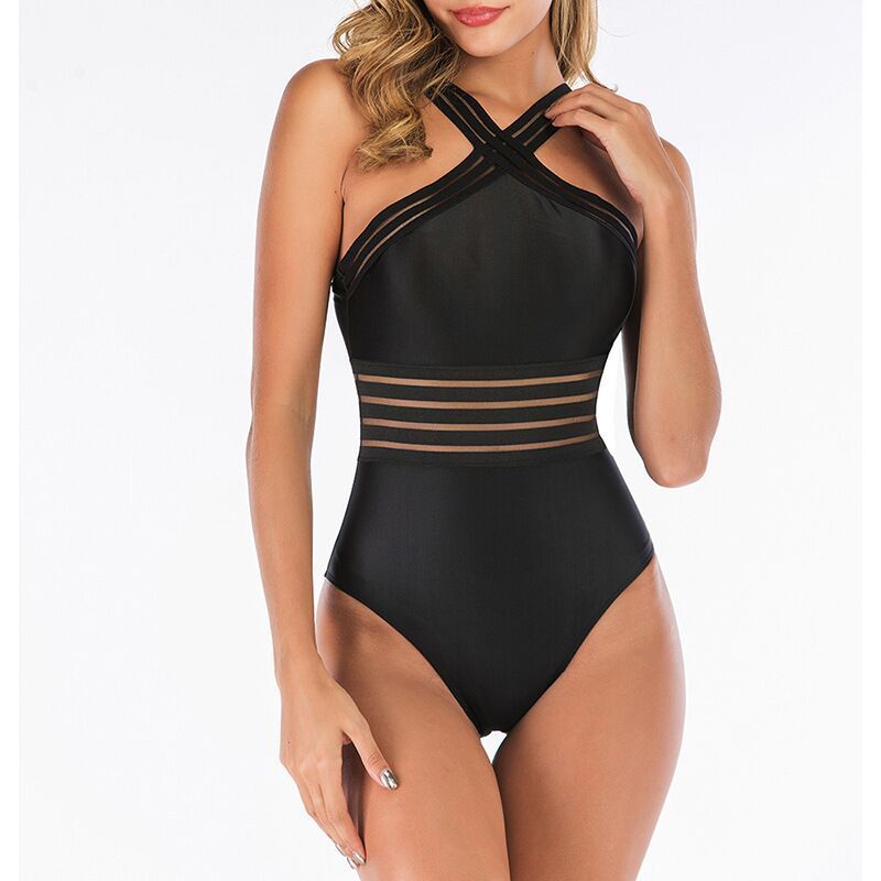 Women's sexy solid color multi-color stitching one-piece bikini swimsuit manufacturer wholesale_voghion.com