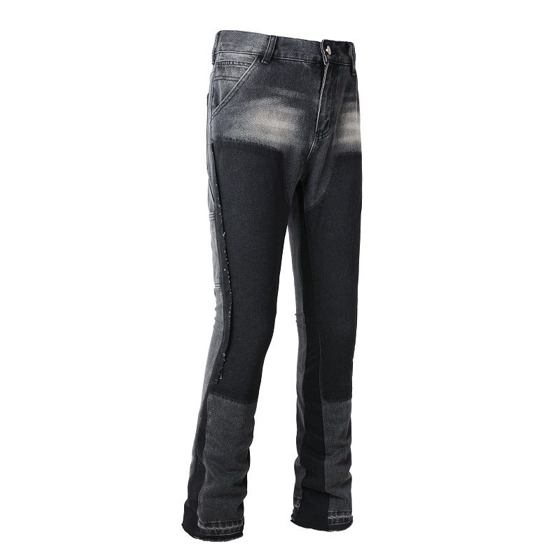Herenkleding Modieuze Retro Contrasterende Kleur Flared Jeans Niet-elastische Slim Fit Flared Broek_voghion.com
