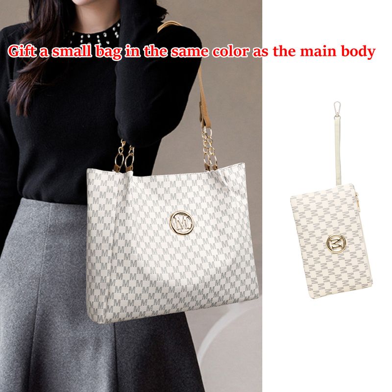 Stylish M-Print Tote & Clutch Bag Set With Chain Strap - Versatile PU Handbag Combo For Women (Black/Brown/White)_voghion.com