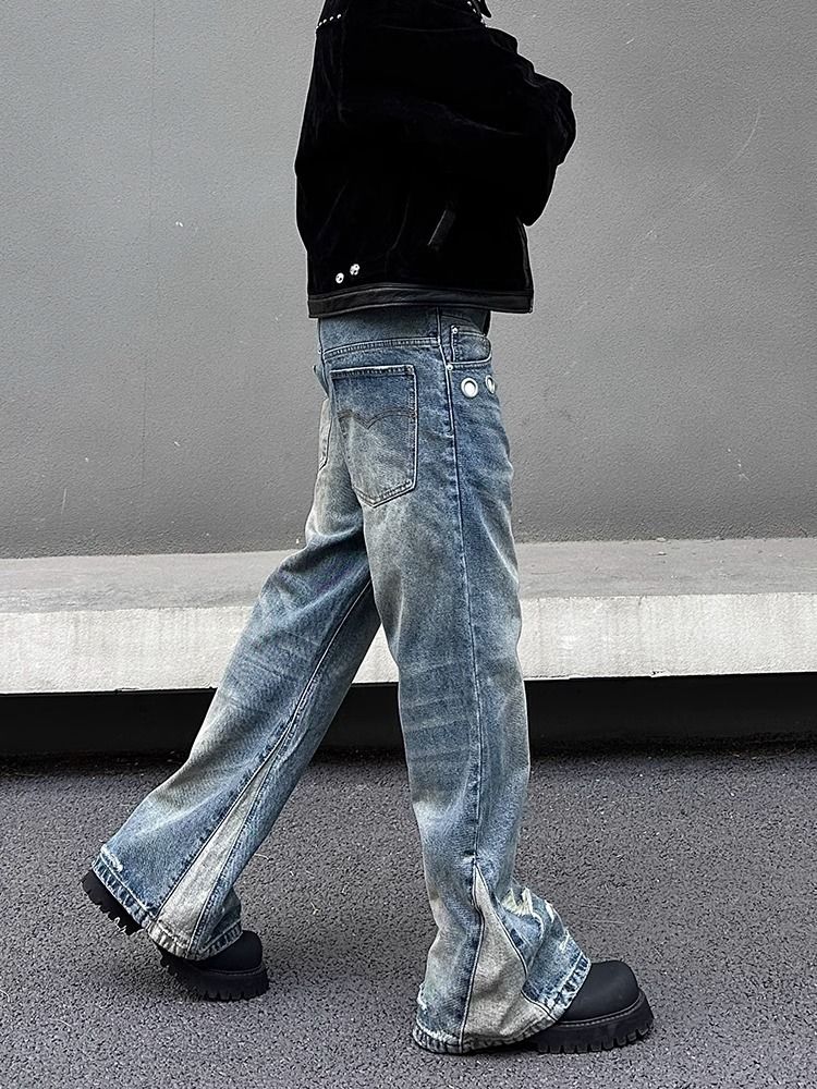 Herrenbekleidung 2025 American Deconstructed Stitching Doppelte Taille Destroyed Jeans Herren Straight Slim Flared Cleanfit Hose_voghion.com