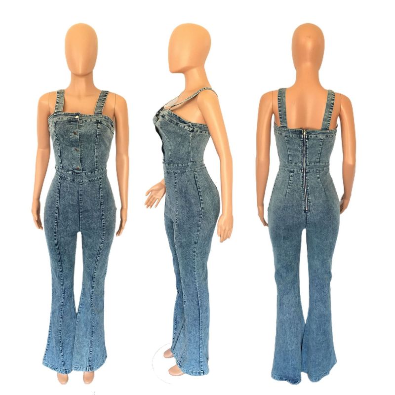 Damenbekleidung Plattform Damenmode lässig sexy Hosenträger Denim Overall weite Beinhose Schlaghose_voghion.com