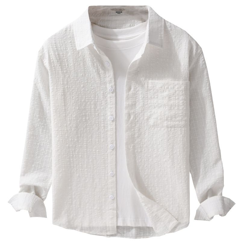 Camicia a maniche lunghe da uomo primaverile semplice e versatile, ampia, comoda, traspirante, fresca, sottile e casual._voghion.com