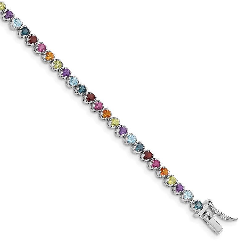 Sterling Silver Rhodium-plated Multi-gemstone Tennis Bracelet_voghion.com