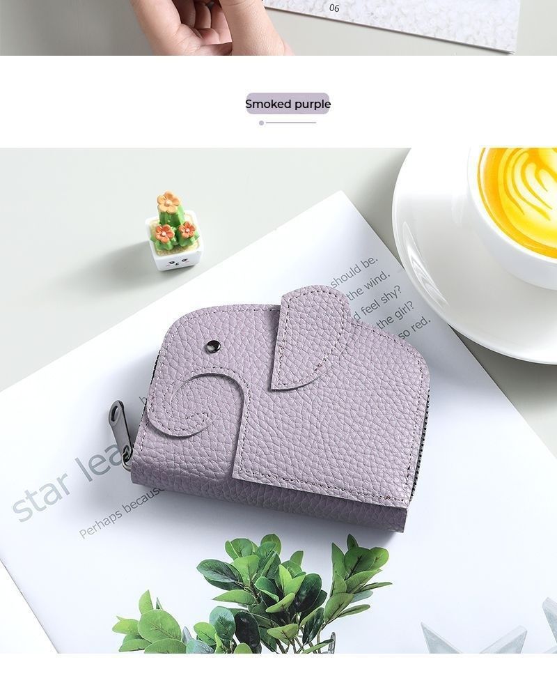 Porte-cartes mignon pour femme, niche personnalisée, grande capacité, plusieurs emplacements pour cartes, porte-cartes anti-démagnétisation compact en forme d'éléphant_voghion.com