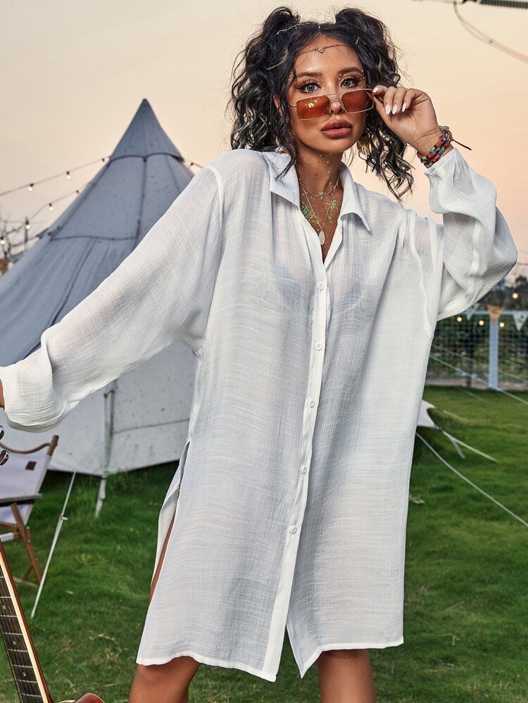 Cross-Border New Bamboo Cotton Long Sleeve Shirt-Style Beach Cover-Up Vacation Sun Protection Shirt Bikini Swimsuit_voghion.com