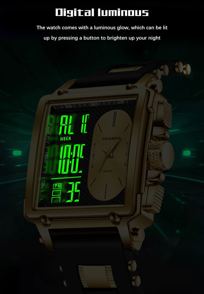 Men's Multifunctional Sports Watch With Luminous Display, Waterproof, Durable Silicone Strap, Mineral Glass, Digital & Analog Display_voghion.com