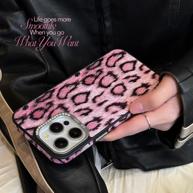Rhinestone Lens Leopard Print For IPhone 15 Pro, 14 Max, High-End Feel 13 Pro Phone Case_voghion.com