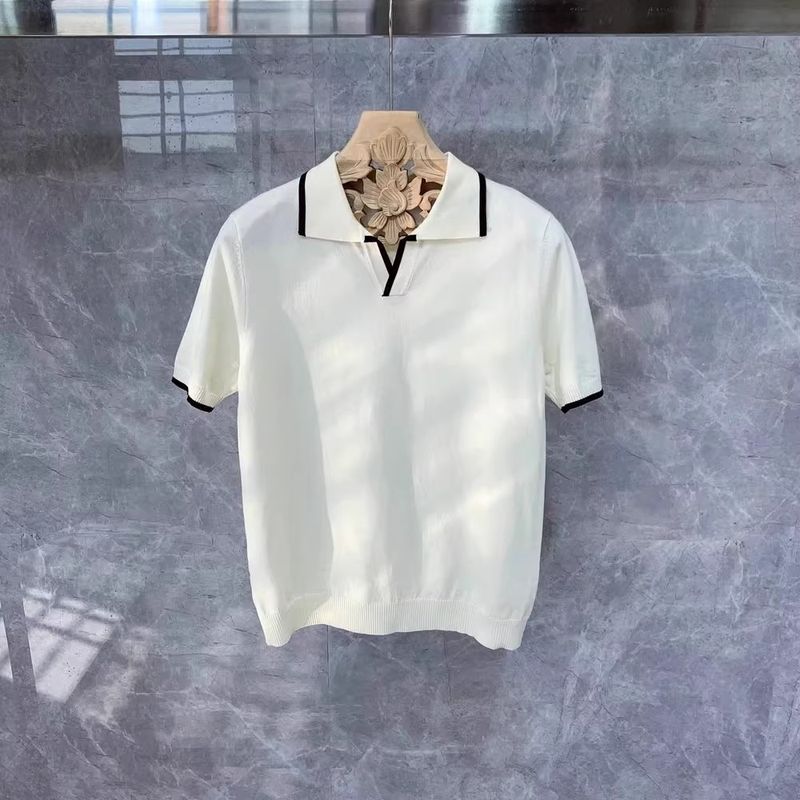 Männerkleeder Summer Kontrastfaarf mëll bequem reife Trend Mark gestrickte Poloshirt Männer Retro Revers Kuerzärm T-Shirt_voghion.com