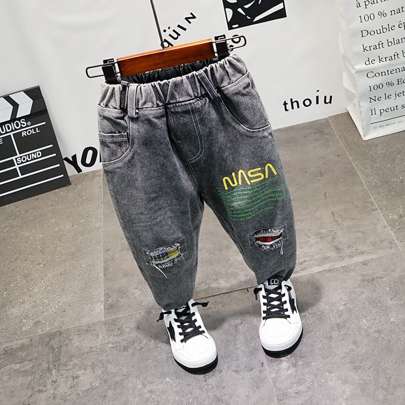 Kid's Clothing 2024 Spring and Autumn New Denim Clothes Two piece Letter Sweater Jeans_voghion.com
