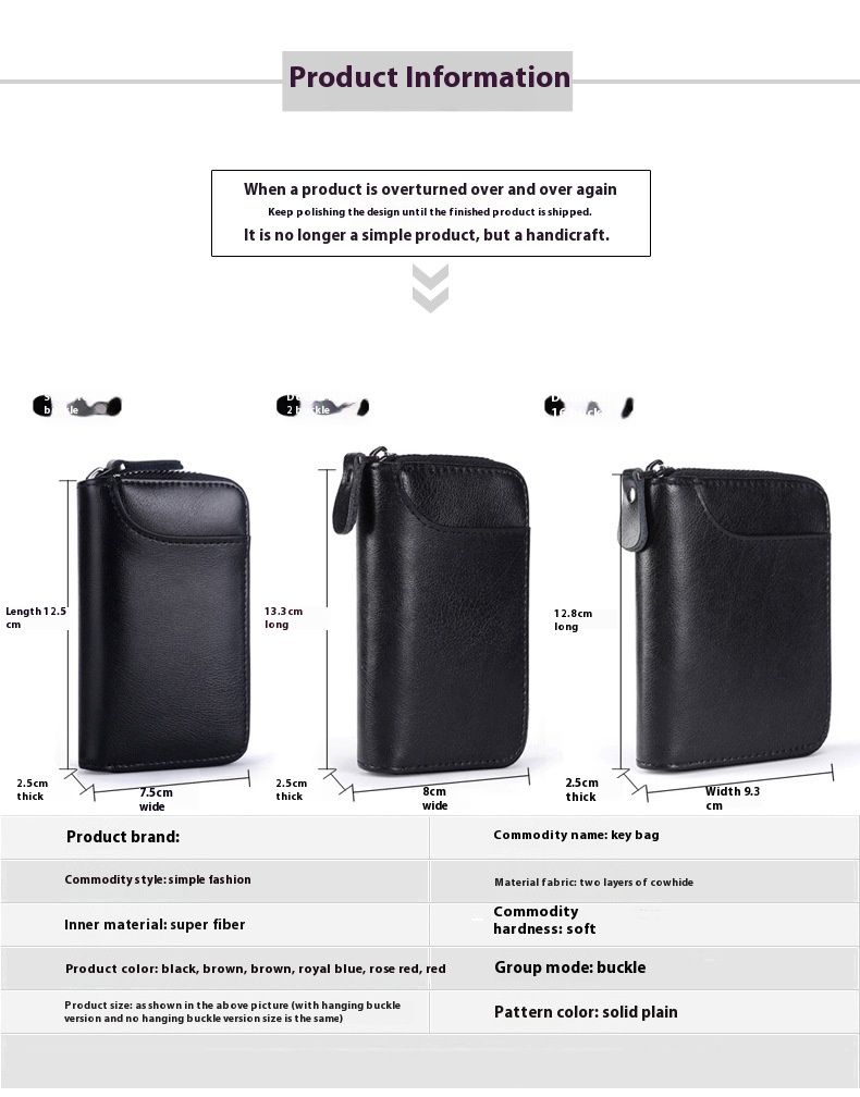 Andralyn Real Cowhide Car Key Bag Men's Large Capacity Zipper Bag Women's Waist Hanging Key Bag Trendy and Simple Card Bag_voghion.com