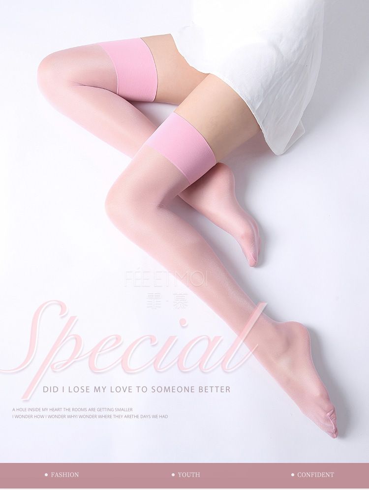 Fee Et Moi Overknee-Retro-Strümpfe mit breiter Krempe und Dopamin-Flash-Effekt, Dessous, sexy schwarze Seidenkleidung_voghion.com