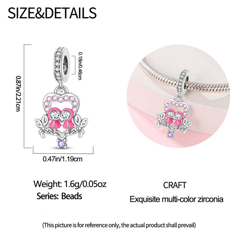Joyería para mujer, estilo familiar, colgante de rosa rosa con forma de hermana, cuentas, accesorios de joyería DIY, pulsera de plata bañada en cobre blanco._voghion.com
